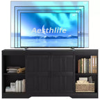 Meuble TV JVNOXK pour téléviseur 65 pouces, centre de divertissement moderne du milieu du siècle avec portes de grange coulissantes, noir