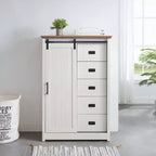 5-Drawer Dresser with Sliding Barn Door, Adjustable Shelves, and Metal Handles for Farmhouse Style
