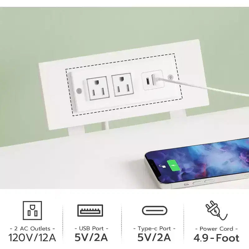 Table de chevet ACOINEL avec station de charge, Table de chevet blanche avec lumières LED et 2 tiroirs en tissu, Table d'appoint avec 2 prises CA/USB/Type-C