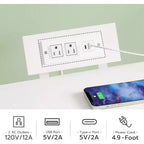 Table de chevet ACOINEL avec station de charge, Table de chevet blanche avec lumières LED et 2 tiroirs en tissu, Table d'appoint avec 2 prises CA/USB/Type-C
