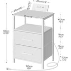 Table de chevet ACOINEL avec station de charge, Table de chevet blanche avec lumières LED et 2 tiroirs en tissu, Table d'appoint avec 2 prises CA/USB/Type-C