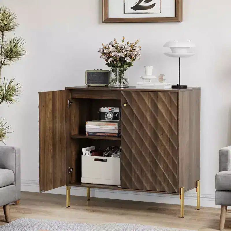 MAYEERTY Buffet Commode de Rangement Style Moderne Mid-century Meuble de Rangement pour Salon Cuisine Marron