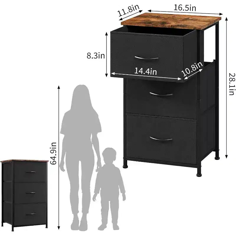 Petite commode 3 tiroirs avec paniers en tissu amovibles – Organisateur polyvalent pour chambre, salon, couloir ou buanderie – Peu encombrant, montage facile