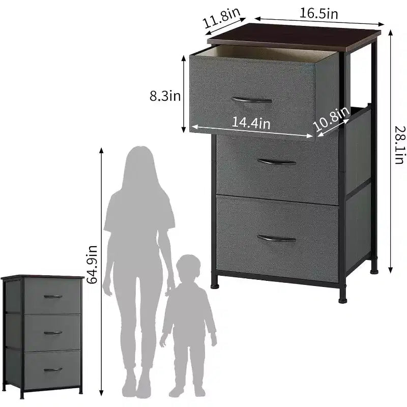 Petite commode 3 tiroirs avec paniers en tissu amovibles – Organisateur polyvalent pour chambre, salon, couloir ou buanderie – Peu encombrant, montage facile