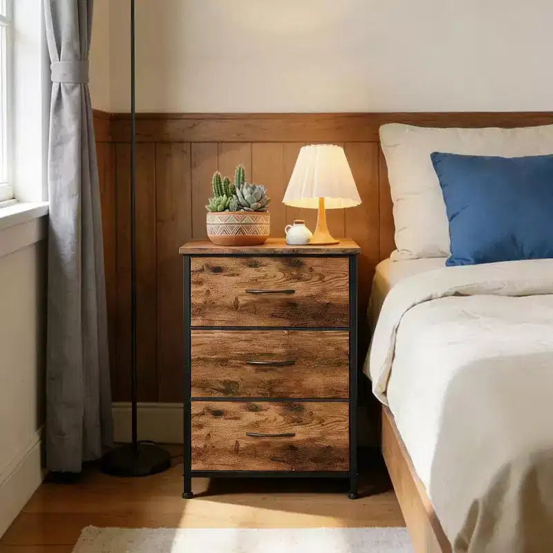 Petite commode 3 tiroirs avec paniers en tissu amovibles – Organisateur polyvalent pour chambre, salon, couloir ou buanderie – Peu encombrant, montage facile