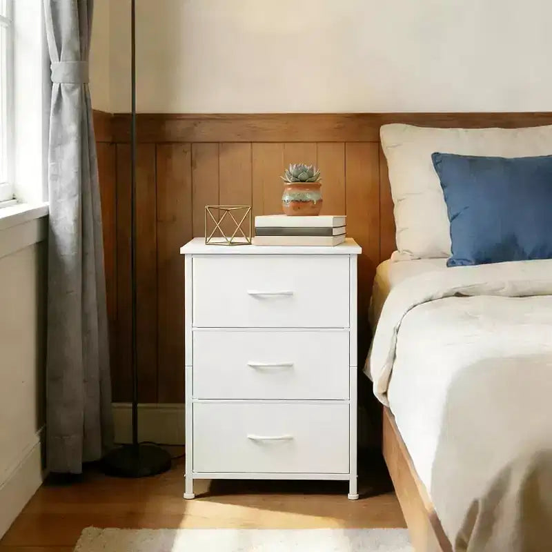 Petite commode 3 tiroirs avec paniers en tissu amovibles – Organisateur polyvalent pour chambre, salon, couloir ou buanderie – Peu encombrant, montage facile