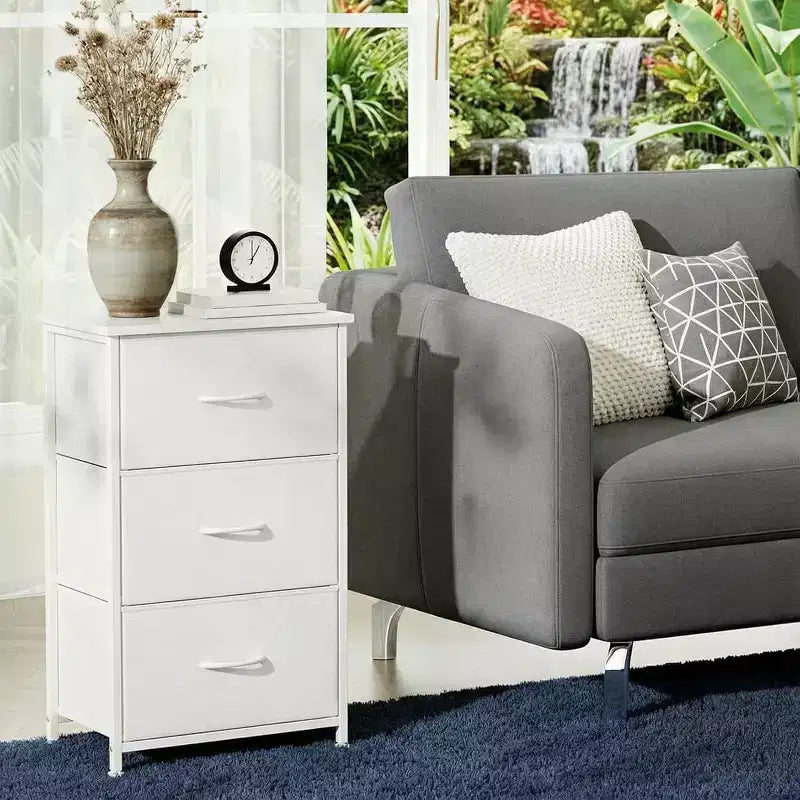 Petite commode 3 tiroirs avec paniers en tissu amovibles – Organisateur polyvalent pour chambre, salon, couloir ou buanderie – Peu encombrant, montage facile
