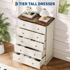 Commode haute à 5 tiroirs pour chambre à coucher, commode verticale cannelée, commode de rangement en bois avec poignées en métal, commode peu encombrante