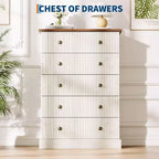 Commode haute à 5 tiroirs pour chambre à coucher, commode verticale cannelée, commode de rangement en bois avec poignées en métal, commode peu encombrante