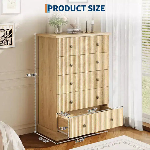 Commode haute à 5 tiroirs pour chambre à coucher, commode verticale cannelée, commode de rangement en bois avec poignées en métal, commode peu encombrante