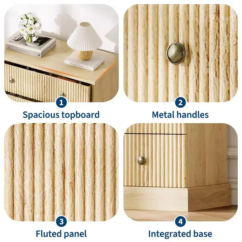 Commode haute à 5 tiroirs pour chambre à coucher, commode verticale cannelée, commode de rangement en bois avec poignées en métal, commode peu encombrante