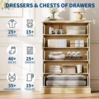 Commode haute à 5 tiroirs pour chambre à coucher, commode verticale cannelée, commode de rangement en bois avec poignées en métal, commode peu encombrante