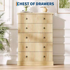 Commode haute à 5 tiroirs pour chambre à coucher, commode verticale cannelée, commode de rangement en bois avec poignées en métal, commode peu encombrante