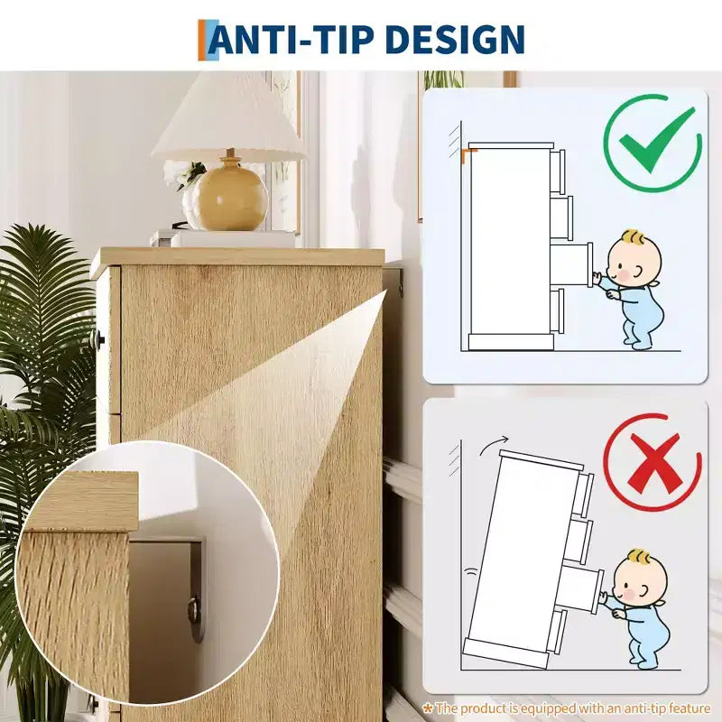 Commode haute à 5 tiroirs pour chambre à coucher, commode verticale cannelée, commode de rangement en bois avec poignées en métal, commode peu encombrante