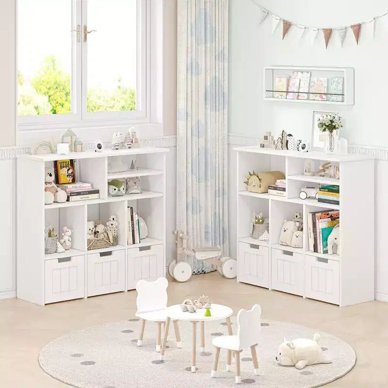 Meuble de rangement pour jouets et bibliothèque pour enfants avec 3 tiroirs mobiles et 6 casiers de rangement, idéal pour l'organisation de la salle de jeux et de la chambre d'enfant