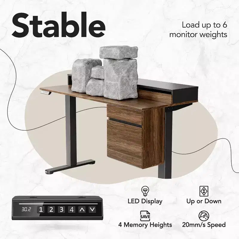 Bureau debout avec tiroirs et classeur, bureau électrique réglable en hauteur de 120 cm avec rangement, table ergonomique avec support d'écran