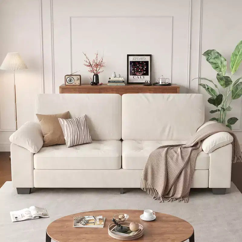 Canapé 3 places en velours 90 po, grand canapé avec accoudoirs spacieux et doux, design capitonné confortable pour salon et chambre à coucher