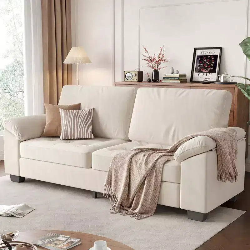 Canapé 3 places en velours 90 po, grand canapé avec accoudoirs spacieux et doux, design capitonné confortable pour salon et chambre à coucher