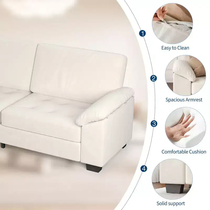 Canapé 3 places en velours 90 po, grand canapé avec accoudoirs spacieux et doux, design capitonné confortable pour salon et chambre à coucher