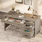 Bureau de style rustique avec tiroir classeur, bureau en bois de 136 cm pour bureau à domicile - Poste de travail robuste avec grand espace de rangement