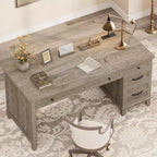 Bureau de style rustique avec tiroir classeur, bureau en bois de 136 cm pour bureau à domicile - Poste de travail robuste avec grand espace de rangement