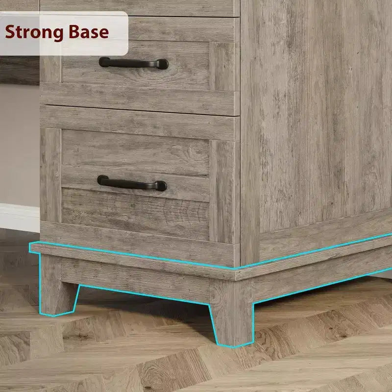 Bureau de style rustique avec tiroir classeur, bureau en bois de 136 cm pour bureau à domicile - Poste de travail robuste avec grand espace de rangement