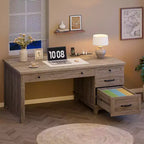 Bureau de style rustique avec tiroir classeur, bureau en bois de 136 cm pour bureau à domicile - Poste de travail robuste avec grand espace de rangement