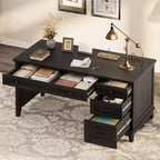 Bureau de style rustique avec tiroir classeur, bureau en bois de 136 cm pour bureau à domicile - Poste de travail robuste avec grand espace de rangement