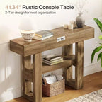 Lantine 41.34 Console rustique avec 2 niveaux de rangement, meuble de canapé étroit marron clair pour hall, salon, entrée, couloir.