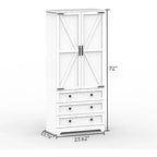 Grand meuble de cuisine de 72 po en bois de style rustique avec étagères réglables, 2 portes de grange et 3 tiroirs, rangement polyvalent
