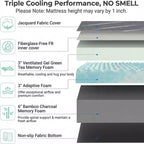 Matelas en mousse à mémoire de forme Twin XL, matelas en gel à fermeté moyenne double face avec housse lavable, sans fibre de verre, CertiPUR-US, matelas roulé en boîte