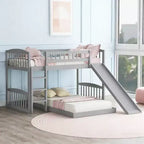 Lit superposé en bois Luxystar avec toboggan et clôture pour chambre d'enfant