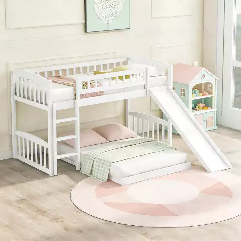 Lit superposé en bois Luxystar avec toboggan et clôture pour chambre d'enfant