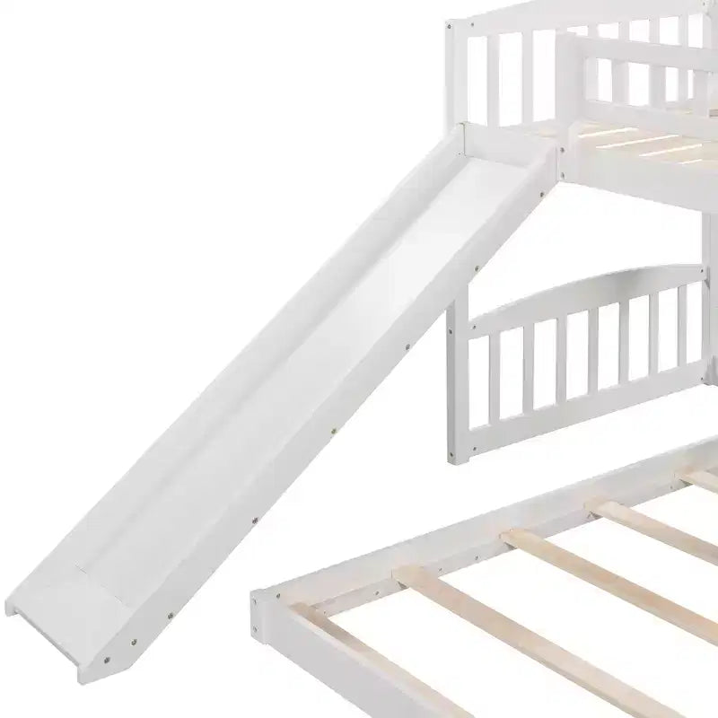 Lit superposé en bois Luxystar avec toboggan et clôture pour chambre d'enfant