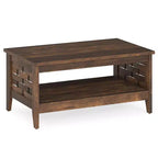Costway Table Basse à 2 Niveaux de 39,5 po avec Étagère Ouverte, Décorations Tressées, Rangement pour Salon Marron/Chêne Rustique