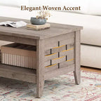 Costway Table Basse à 2 Niveaux de 39,5 po avec Étagère Ouverte, Décorations Tressées, Rangement pour Salon Marron/Chêne Rustique