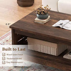 Costway Table Basse à 2 Niveaux de 39,5 po avec Étagère Ouverte, Décorations Tressées, Rangement pour Salon Marron/Chêne Rustique