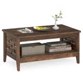 Costway 39.5 2-Tier Coffee Table with Open Shelf Woven Decorations Storage for Living Room Brown/Rustic Oak
