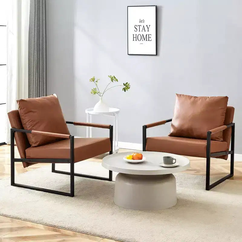 Fauteuil d'appoint Ora Maison Classic en cuir PU - Chaise ergonomique moderne industrielle avec cadre en métal robuste pour salon et bureau, marron