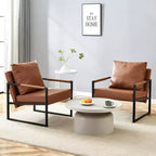 Fauteuil d'appoint Ora Maison Classic en cuir PU - Chaise ergonomique moderne industrielle avec cadre en métal robuste pour salon et bureau, marron