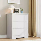 Commode en bois à 3 tiroirs, armoire moderne et haute avec grand espace de rangement, commode large pour chambre à coucher ou salon