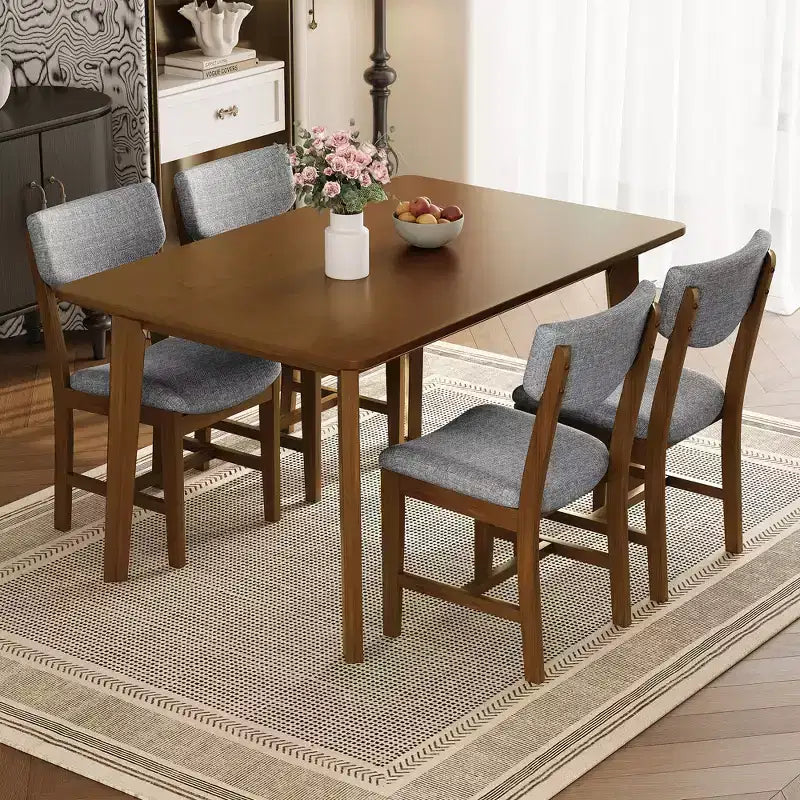 Ensemble de salle à manger rustique 5 pièces avec table en bois et 4 chaises rembourrées Espresso