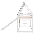 Lit superposé Whisen Twin House avec toit, fenêtre, barrières de sécurité et échelle intégrée (version améliorée) - Blanc et marron