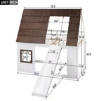 Lit superposé Whisen Twin House avec toit, fenêtre, barrières de sécurité et échelle intégrée (version améliorée) - Blanc et marron