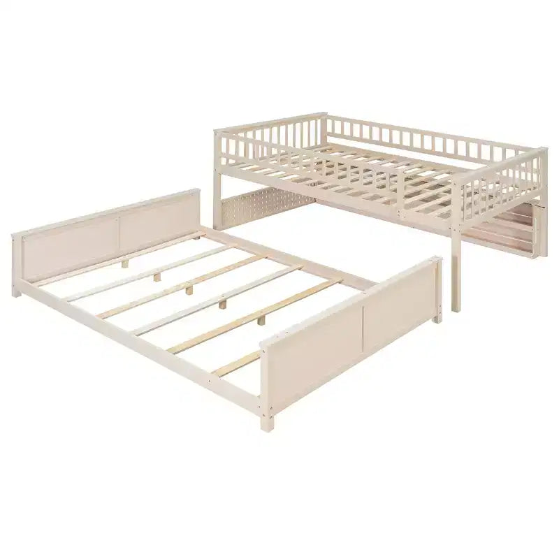 Lit superposé bas Luxystar Full XL sur Queen avec étagères éclairées intégrées et panneau perforé