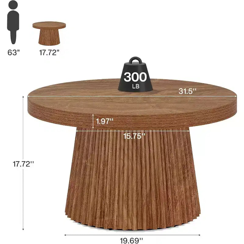 Lantine 31,5 – Petites tables basses rondes avec base en tambour cannelé, table d'appoint de style ferme pour salon, appartement, petits espaces