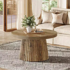 Lantine 31,5 – Petites tables basses rondes avec base en tambour cannelé, table d'appoint de style ferme pour salon, appartement, petits espaces