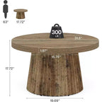 Lantine 31,5 – Petites tables basses rondes avec base en tambour cannelé, table d'appoint de style ferme pour salon, appartement, petits espaces