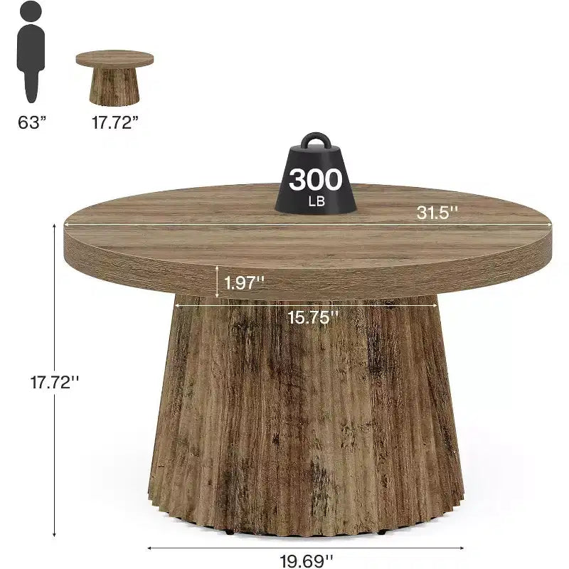 Lantine 31,5 – Petites tables basses rondes avec base en tambour cannelé, table d'appoint de style ferme pour salon, appartement, petits espaces