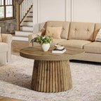 Lantine 31,5 – Petites tables basses rondes avec base en tambour cannelé, table d'appoint de style ferme pour salon, appartement, petits espaces